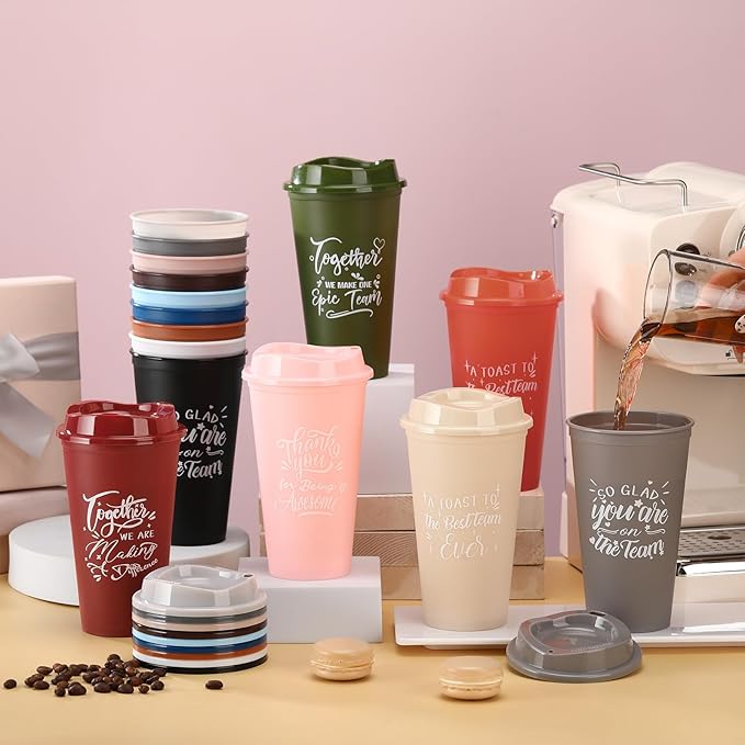 Pickmesh 15 Pcs Employee Appreciation Gifts Christmas Thank You Gift for Team Building 16 oz Teacher Plastic Coffee Cup with Lid Inspirational Travel Tumbler for Coworker Staff Pastor (Varicolored)