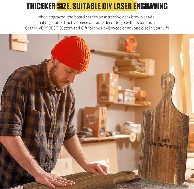 6 Pcs Cutting Board Bulk Kitchen Thicken Chopping Platter with Handles Wooden Charcuterie Serving Trays Blank Wood Boards for Engraving Wedding Housewarming(Acacia Wood,11 x 5 Inch)