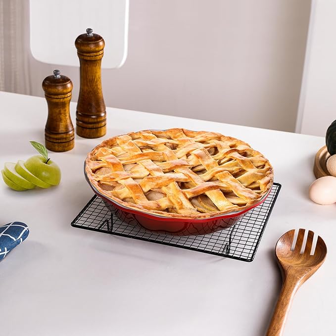 Lareina Deep Dish Pie Pan for Baking, 9 Inch Ceramic Fluted Pie Dish for Apple, Quiche, Pecan, Pot Pies, 53 Ounce Round Pie Plate, Gift for Thanksgiving, Set of 2, Red