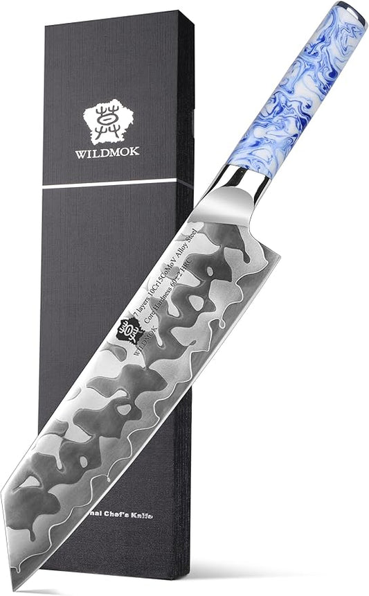WILDMOK Kiritsuke Knife 8.5 Inch, Japanese Kitchen Chef Knives - 7 Layer Alloy Steel Fish Slicing Knife with Resin Handle - Qing Series