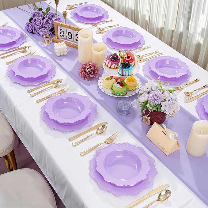 COLOSUS 60 Pack Lavender Purple Plastic Bowls, 12 oz Disposable Soup Bowls, Premium Plastic Dessert Bowls,Heavy-duty Salad Bowl for Party, Wedding, Dinner, Christmas, Thanksgiving, and Catering