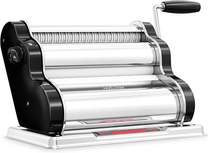 PASTALINDA Classic 260 Pasta Maker Machine, 26 cm Wide Rollers, 9 Thickness Positions, 2 Cutting Positions, Stainless Steel. Includes Reinforced Hand Crank And Two Clamps (Black)