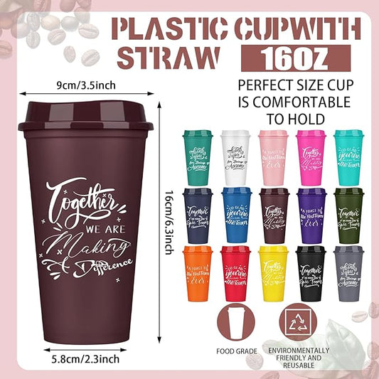 Pickmesh 30 Pcs Employee Appreciation Gifts Christmas Thank You Gift for Team Building 16 oz Teacher Plastic Coffee Cup with Lid Inspirational Travel Tumbler for Coworker Staff Pastor (Colorful)