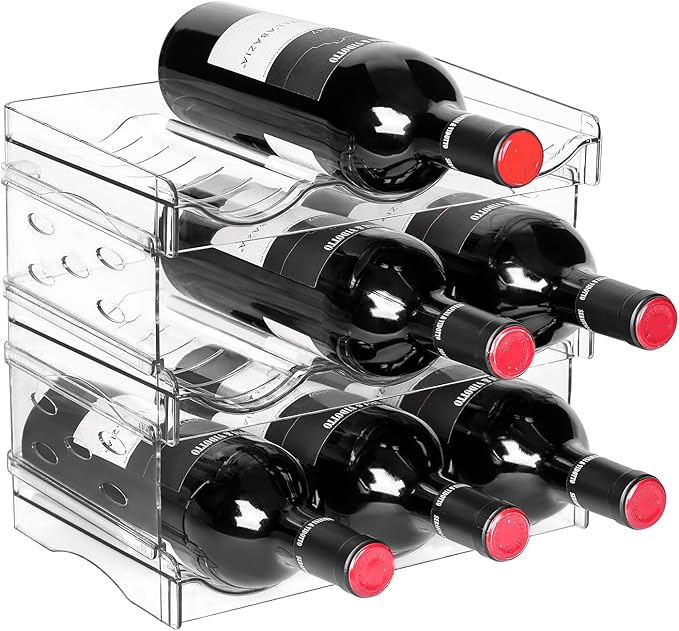 BoxedHome Plastic Water Bottle Organizer and Wine Rack Storage Holder for Inside Cabinet, Kitchen Countertop, Table Top, Pantry, Bars, Cabinets, Fridge - Clear (3 Tier 9 Containers)