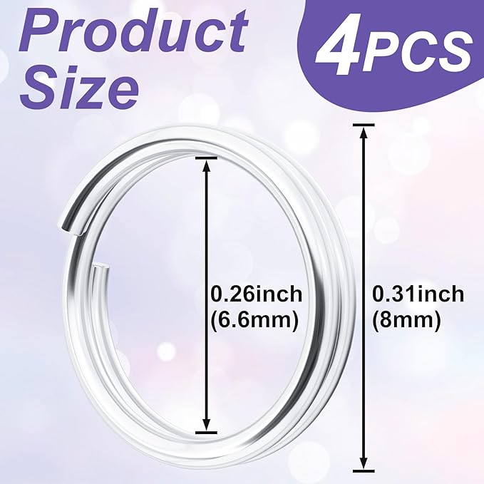 8pcs Jump Rings for Jewelry Making, 925 Sterling Silver Split Jump Ring, 4/5/6/8mm Double Loops Small Key Rings Open Connector Closures for Necklace Bracelets Jewelry Marking