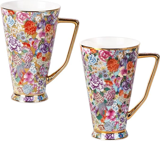 KAMMAK Ceramic Coffee Mugs 20 oz Tall Porcelain Coffee Cups Set of 2 Large Tea Mugs with Handle Vintage Tea Cups Cappuccino Mug for Latte, Espresso, Americano, breakfast cereal, Hot Cocoa, Drinks