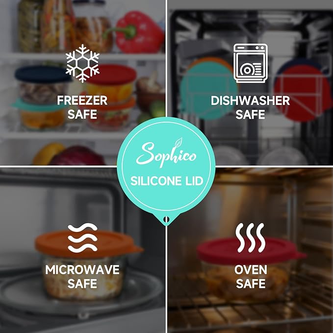 Sophico 4 Cup Round Silicone Storage Cover Lids Replacement for Anchor Hocking and Pyrex 7201-PC Glass Bowls (Container not Included) (Mint-2 Pack)