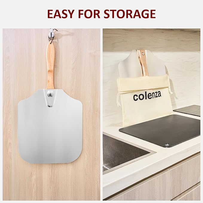 Pizza Peel 16 inch,16" Wx 18" L, Aluminum pizza peel with Foldable Wood Handle and Storage Bag, Non-perforated