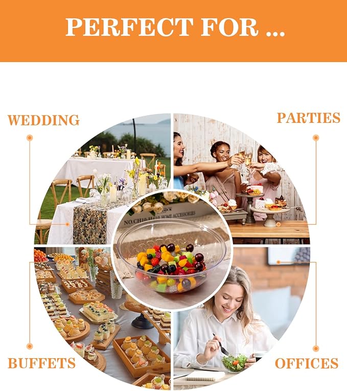 BESTVIP 4 Pack 150 Ounce Clear Plastic Serving Bowls, Disposable 11.6" Party Bowls for Chips/Salad/Candy/Snacks, Stackable Buffet Containers for Christmas, Holiday, Weddings, Showers/Events, Reusable