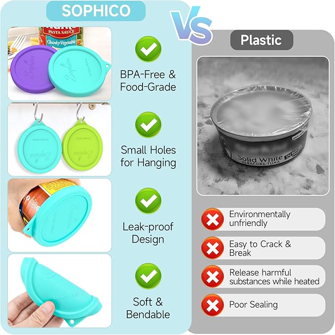 4PCs 3.4-inch Silicone Can Lids for Hunt's | Starkist | Kirkland | Progresso Can, Tight Seal Cover for Canned Good, Can Toppers, Reusable Food Saver Lid (Can NOT Included)