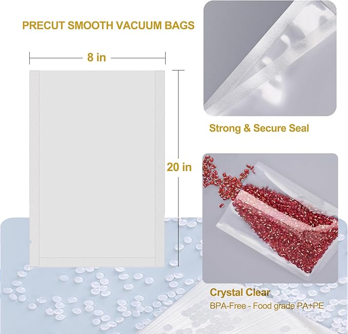MAGIC SEAL Chamber Vacuum Sealer bags, 100 Quart 8" x 12" Vacuum Chamber Pouches for Food Storage & Sous Vide, BPA Free, Smooth/Non-Textured Bags, Not Compatible with FoodSaver-Type Sealers