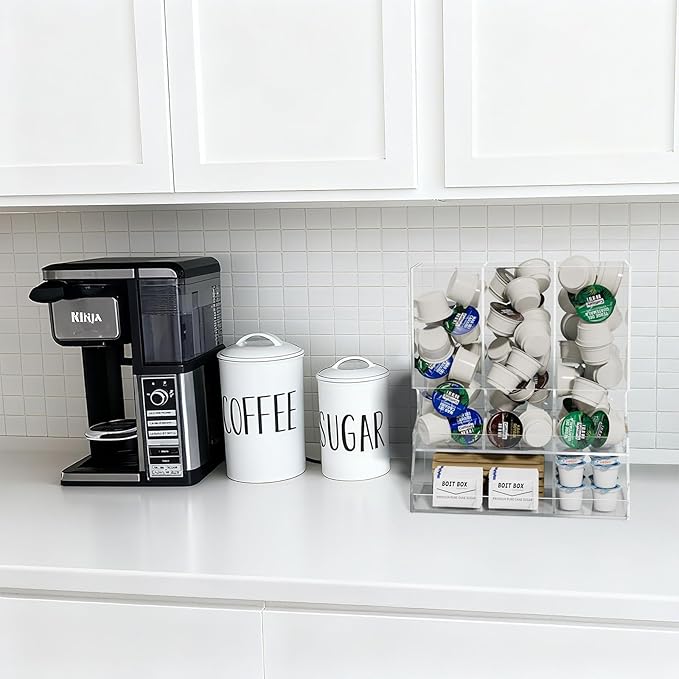 AITEE Clear Acrylic Coffee Pod Holder Dispenser for K Cups, 30-Capacity 3-Compartment Visible Rack, Space-Saving Countertop Organizer for Kitchen, Office, Pantry, 8.9" L x 4.6" W x 10.2" H