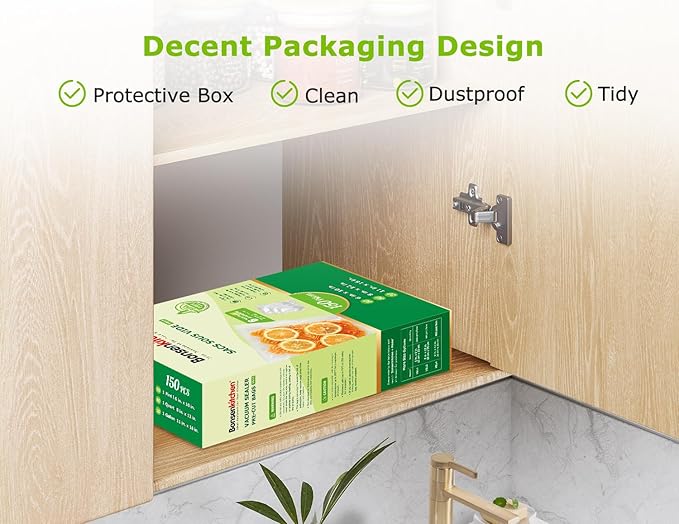 Bonsenkitchen Precut Vacuum Sealer Bags, 20 Gallon 11" x 16"+ 80 Quart 8" x 12"+ 50 Pint 6" x 10", Commercial Grade, BPA Free, Food Sealer Bags for Vac Storage, Meal Prep or Sous Vide Cooking, VB15