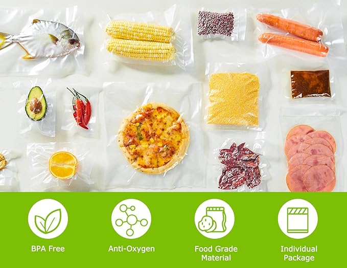 Bonsenkitchen Precut Vacuum Sealer Bags, 20 Gallon 11" x 16"+ 80 Quart 8" x 12"+ 50 Pint 6" x 10", Commercial Grade, BPA Free, Food Sealer Bags for Vac Storage, Meal Prep or Sous Vide Cooking, VB15