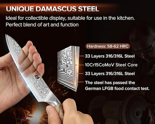 XINZUO 5.2-inch Damascus Steel Petty Knife,67-layer Steel,Perfect for Cutting Fruit and Vegetables Peeling Multipurpose Kitchen Knife with Figured Sycamore Handle