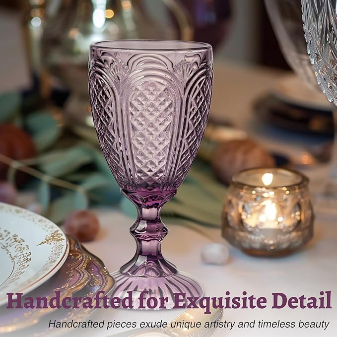 Chaos Coordinator Purple Wine Glasses set of 6, wine glasses, vintage colored glassware, colored drinking glasses for a baby shower, wedding, birthday,or fancy glassware for everyday.