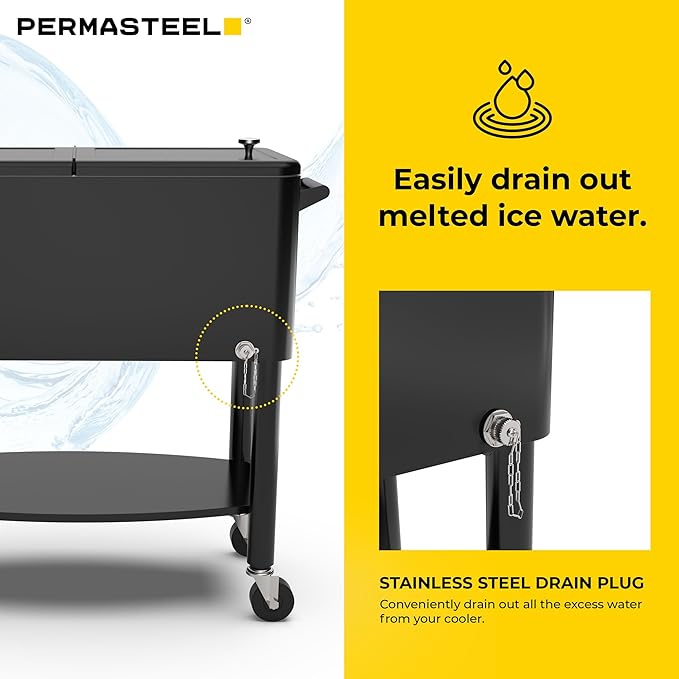 Permasteel 80 Quart Party Cooler, Rolling Ice Chest with Wheels and Handles for Indoor Outdoor Patio