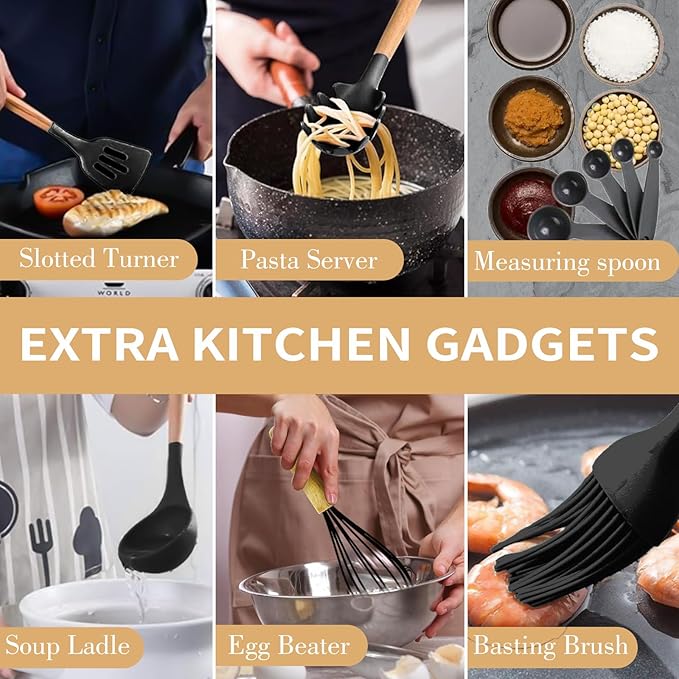 22 Pcs Silicone Kitchen Cooking Utensils Set, 446°F Heat Resistant Non-Stick Silicone Spatula Sets,Spoon,Kitchen Utensil Gadgets Tools Set Kitchen Gadgets for Cookware,Dishwasher Safe BPA Free