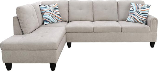 NicBex L Shaped Couch Sectional Couches for Living Room 2 Pieces Modern Sectional Sofa with Left Chaise Sectional Couch with Solid Frame for Living Room, Fluffy Fabric, Light Grey