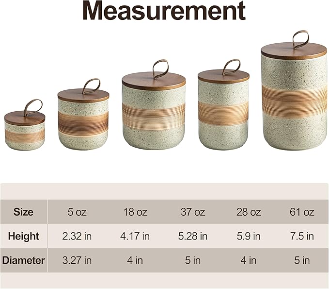 Small Ceramic Jar with Lid, Coffee Canister Coffee Container Kitchen Food Storage Jars for Spice Sugar Tea Bag, Stackable Decorative Jars for Countertop, 5 fl.oz
