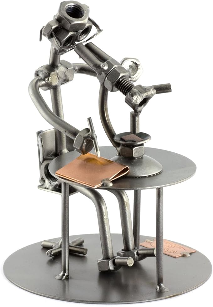 Biologist with Microscope Sculpture Nuts and Bolts Handmade Ornaments Made in Germany Metal Figurine