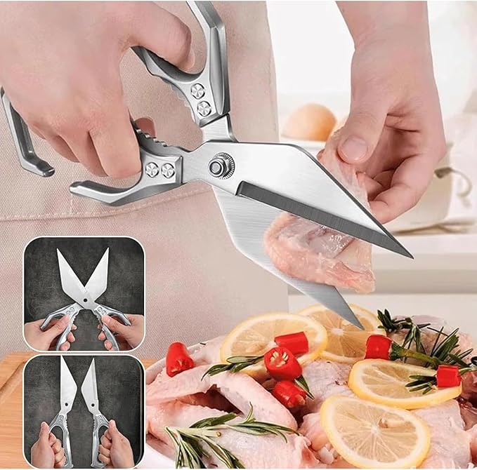 Seattleget Multifunctional Heavy-Duty Kitchen Shears, 2025 New 2 in 1 Ergonomic Kitchen Scissors, Poultry Scissors Heavy Duty Cut Bone, for Chicken, Meat, Seafood, Bone Cutting (Black)