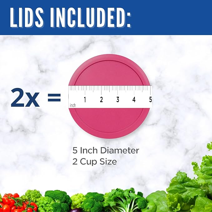 Replacement Lids for Pyrex 2-Cup Glass Food Storage Container Bowls, 5-Inch Plastic Round Lids Covers fits Pyrex 7200-PC, Airtight & Leakproof (2-Pack, Fuchsia)