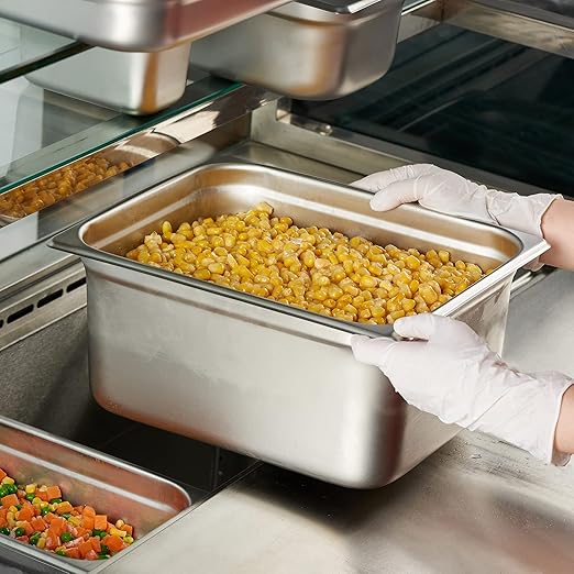 CURTA 6 Pack Anti-Jam Hotel Pans, 1/2 Size 6 Inch Deep, NSF Commercial 18/8 Stainless Steel Chafing Steam Table Pan, Catering Storage Metal Food Pan