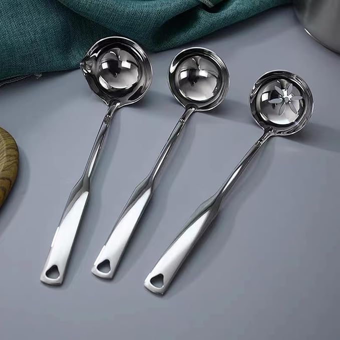 Soup Ladle 304 Stainless Steel Heavy Ladle with Pour Spout for Soups, Serving, Cooking, Stews and More 11.8 inch 1-Piece(Colour:Silver)