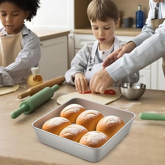 LIANYU 9 x 9 Inch Square Baking Cake Pan Set of 3, Stainless Steel Brownie Bread Cake Molds, Square Bakeware for Lasagna Pie, Oven & Dishwasher Safe