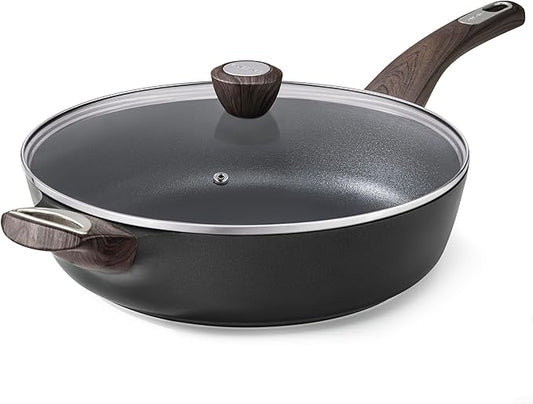 SENSARTE Nonstick Frying Pan Skillet with Lid, 12 Inch Large Deep Frying Pan, 5 Qt Non Stick Saute Pan with Cover, Induction Pan, Healthy Non Toxic Cooking Pan with Helper Handle, PFOA PFOS Free