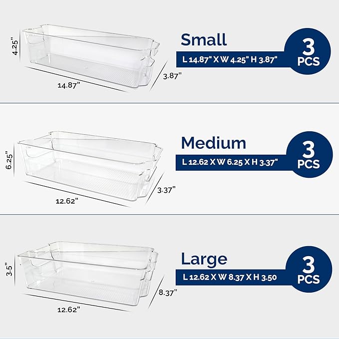 3 Pack Stackable Storage Bins - Plastic Storage Containers for Fridge, Pantry, Freezer, Closet & Kitchen, Clear Fridge Organizer Bins Ideal for Breastmilk, Baby Pouches & Formula Bottles | Small