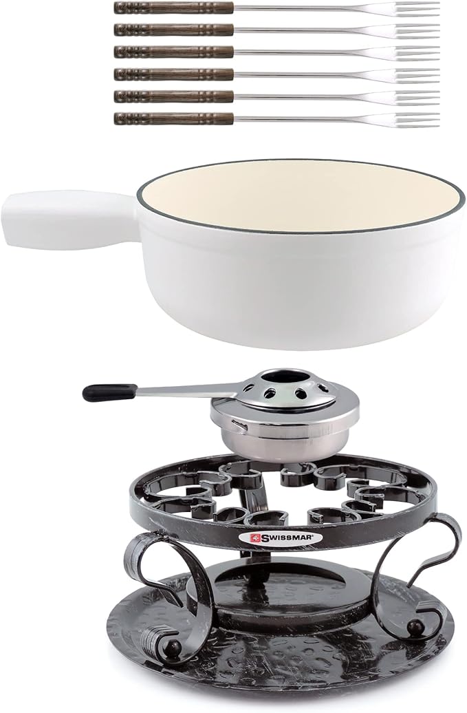 Swissmar Lugano 9 Piece Cast Iron Fondue Set - Matte White