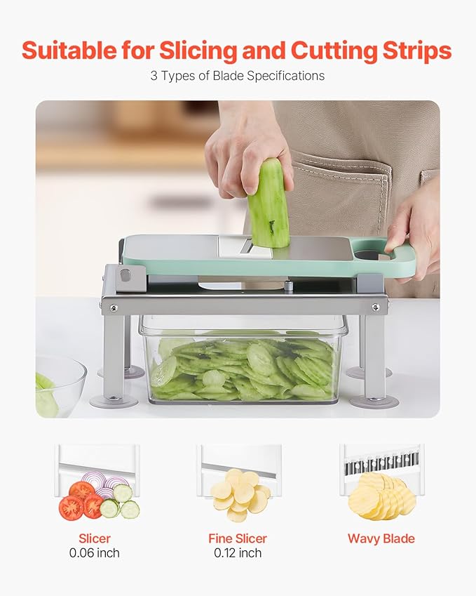 VEVOR Vegetable Chopper Mandoline Slicer, All-in-1 Food Veggie Cutter with 8 Stainless Steel Blades, Cheese Grater Onion Potato Salad Dicer with Container,Kitchen Gadgets&Essentials Home Appliances