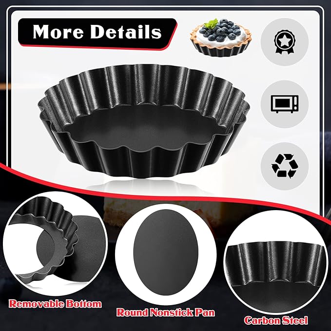 Patelai 24 Pieces Mini Tart Pans 4 Inch with Removable Bottom Round Nonstick Quiche Pan Fluted Sided Small Tart Tins Mold for DIY Kitchen Baking Pies, Tartlets, Mousse Cakes, Muffins, Fruit, Desserts