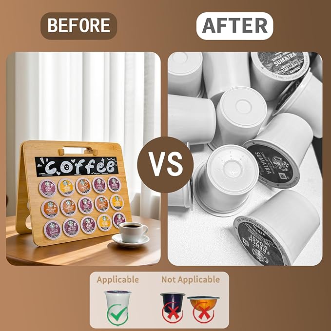 Coffee Pod Holder, K Cup Holder for Countertop, Bamboo Coffee Pod Stands for Counter, Home or Office Kitchen Counter Organizer