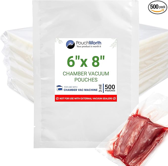 500 pcs Clear 6" x 8", 3 mil Chamber Machine Pouches, Pre-Cut Chamber Vacuum Sealer Bags, Heavy Duty Seal Pouch, BPA-Free Chamber Sealer Bags for Food Preservation, Freezer with Tear Notch