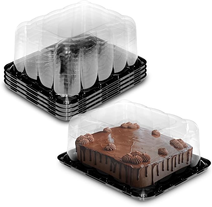 MT Products Clear Plastic Rectangular Bakery Boxes 11" x 9" x 5" - 1/8 Sheet Disposable Cake Containers with lids - Pack of 5