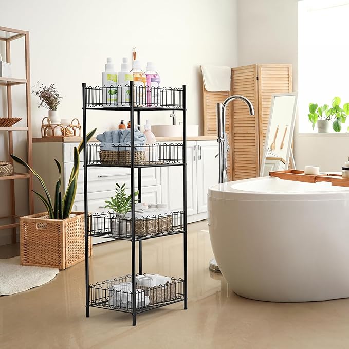 Vrisa Water Bottle Organizer 4 Tiers Free Standing Water Bottle Holder Beverage Soda Can Drink Holder Stand Can Organizer Storage Rack for Pantry Kitchen Food Storage, Black