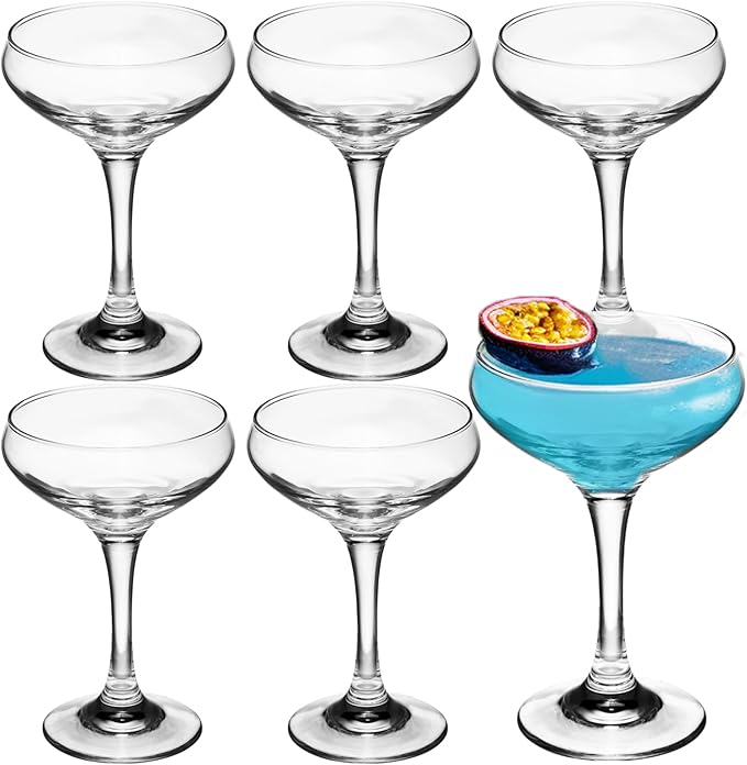 6 Pieces Crystal Martini Glasses Champagne Flute,Coupe Bowl Stemmed Cocktail Glasses,Set Of 6 Elegant Clear Goblets Colored Drinking Cups Champagne Wine Glasses for Parties Cocktail Margarita,Juice