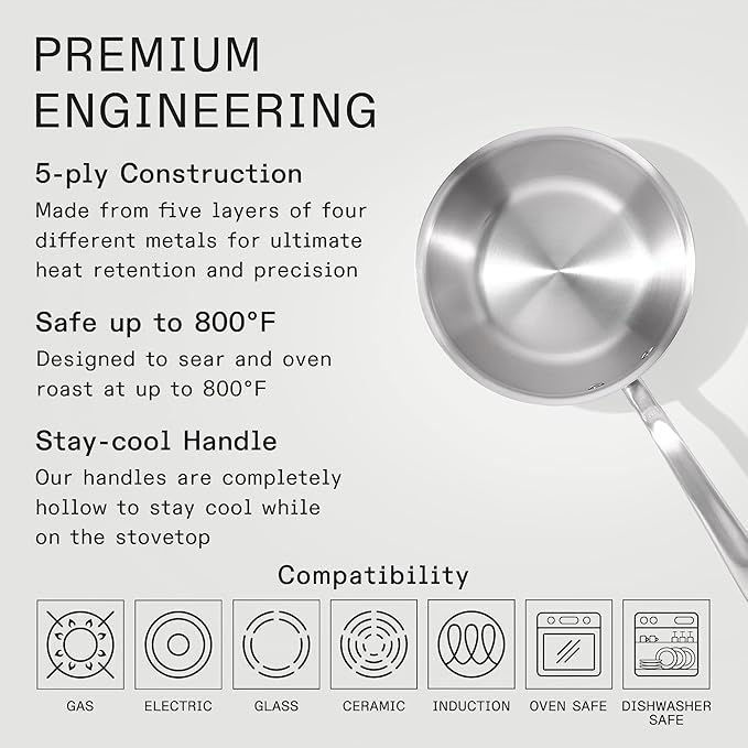 Made In Cookware - 2 Quart Stainless Steel Saucier Pan - 5 Ply Stainless Clad - Professional Cookware - Crafted in Italy - Induction Compatible