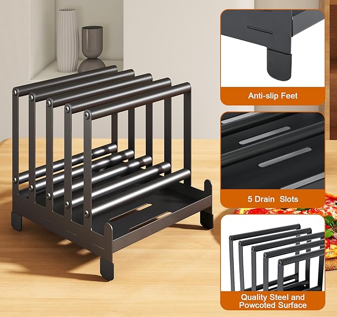 lesolar Pizza Peel Rack with 5 Slots, Steel Pizza Turner Pizza Paddle Organizer, Pizza Holder Rack with Non-Slip Feet, Pizza Turning peel Holder Rack Space Saving, Outdoor Pizza Oven Accessories