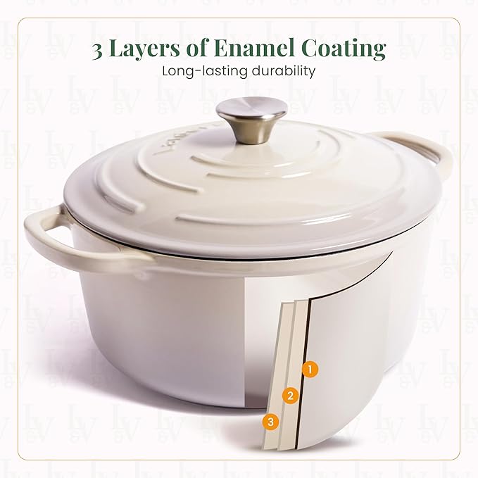 Larder & Vine 21 Piece Cookware Set (Stone) | Dutch Oven, Utensil Set, Saucepan, Skillet, and Trivets