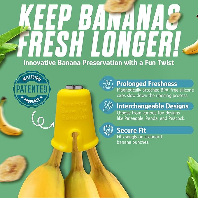NANA HATS Banana Freshness Preserver, Keep Bananas Fresh Longer, Ideal for Organic Bananas, Innovative Banana Holder for Home Use, Extend Freshness of Your Fruit, AS SEEN ON SHARK TANK, Panda