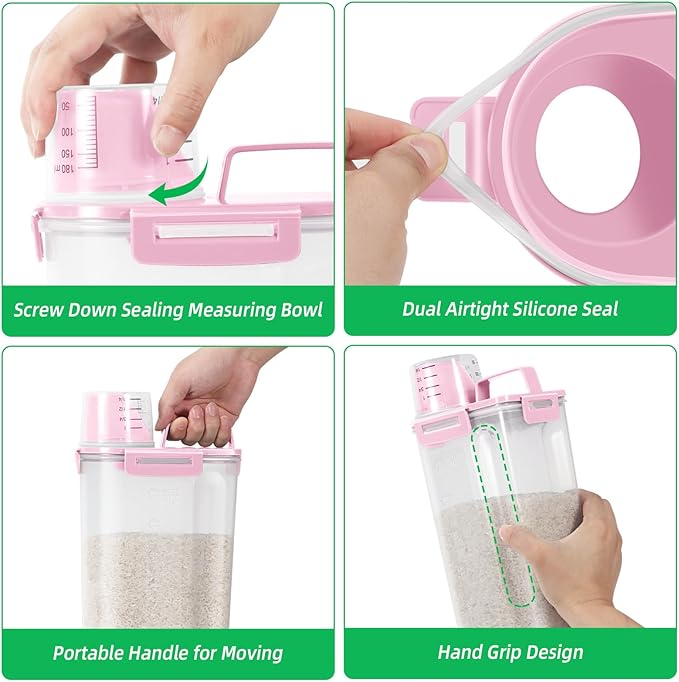 TBMax Rice Storage Container 5 Lbs, Small Airtight Dry Food Container for Flour Cereal Pasta Kitchen Pantry Organization -Red