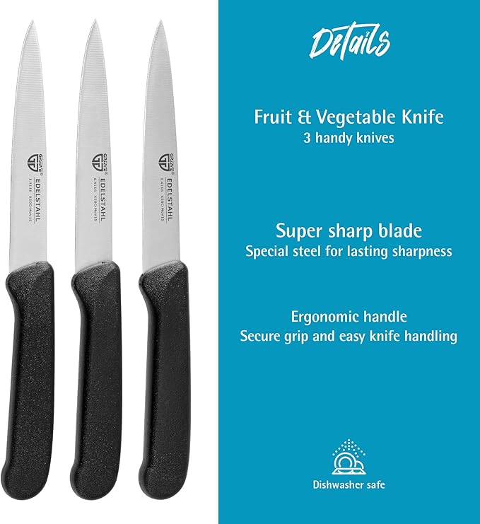 Vegetable Knives Set of 3 Stainless Steel, Black, Super Sharp, Dishwasher Safe