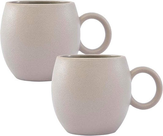 Bico Reactive Glaze Light Grey 16oz Stoneware Round Mugs Set, Set of 2, Microwave and Dishwasher Safe, for Coffee, Hot Chocolate, Milk