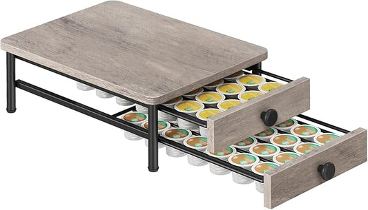 Coffee Pod Drawer Holder for K Cup, 56 Pods Capacity, 2 Tier Organizer for K Cup, Coffee Pod Organizer for Countertop, Space Saving, Easy Assembly, Greige and Black KH28BGY1