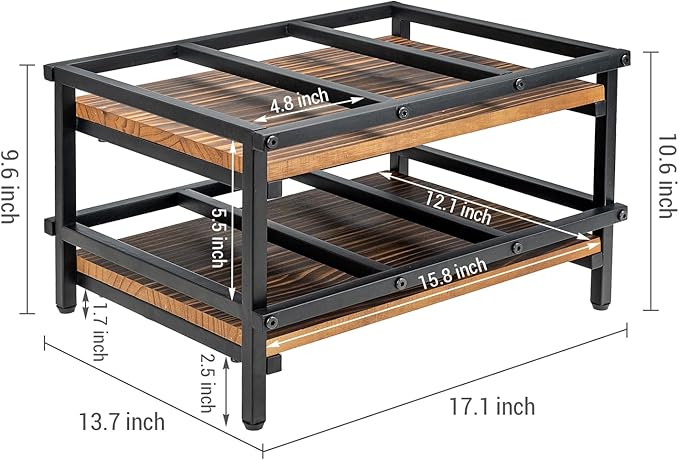 MyGift 2-Tier Canned Goods Organizer for Pantry, Urban Industrial Matte Black Metal and Rustic Burnt Solid Wood Countertop Can Holder Storage Dispenser Rack, Holds 10 to 15 oz Can Sizes