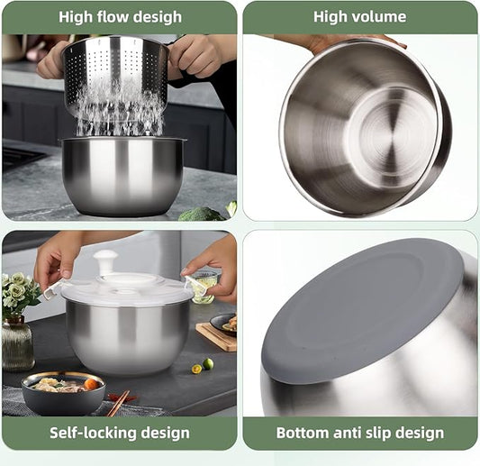 6L-Stainless Steel Salad Rotator, Vegetable Dishwasher,Lettuce Cleaner And Dryer, Kitchen Strainers.